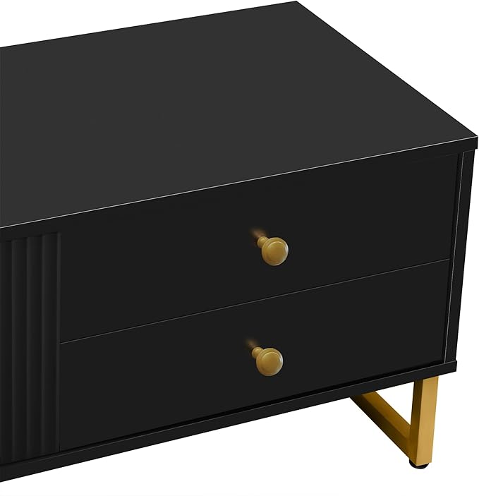 Amposei Modern TV Stand with Drawers for TVs up to 75'', Media Console Storage Cabinet Entertainment Center Furniture for Living Room Bedroom, Gold Metal Legs, 70.9-Inch, Black