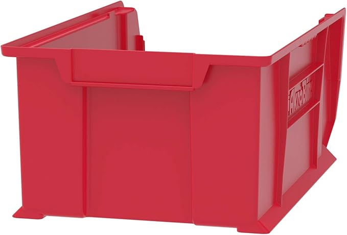 Akro-Mils 30281 Super-Size AkroBins Plastic Storage Bins, Space-Saving Stackable Bins for Garage, Classroom, Warehouse Organization, 20" L x 12" W x 8" H, Red, 3-Pack