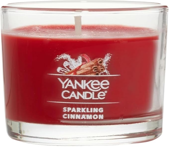 Yankee Candle Signature Votive Mini Candle Jar, Sparkling Cinnamon Scent, Natural Soy Wax Blend Candle with Natural Fiber Wick, 1.3 OZ Glass Jar (Pack of 4)