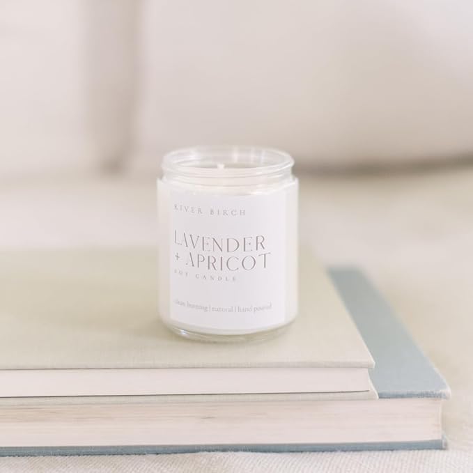River Birch Candles Lavender + Apricot Scented Candle | Premium, All-Natural, Non-Toxic, Soy Wax | 8.5oz 40 Hr Burn Time | Cozy Relaxing Gifts for Home