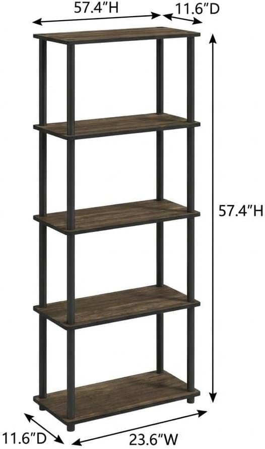 Furnifact Columbia Walnut Black Bookcase with Durable Wood Construction, Single Piece Design for Stylish Storage and Organization