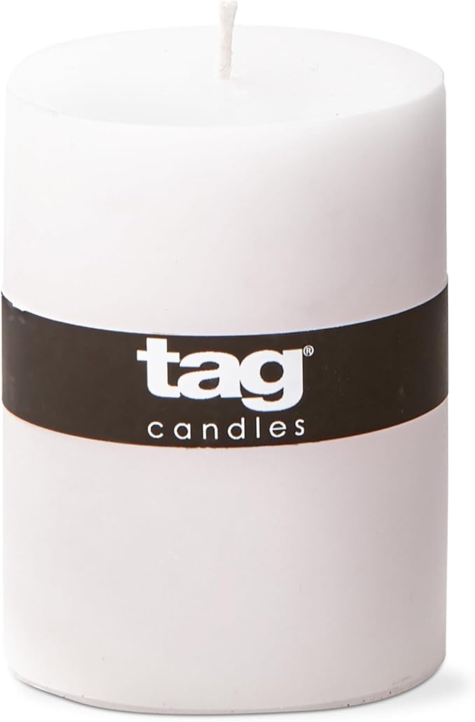 TAG Chapel 3X4 White Pillar Paraffin Wax Candle Unscented Drip-Free Long Burning 46 Hours for Home Decor Wedding Parties 3x4 White