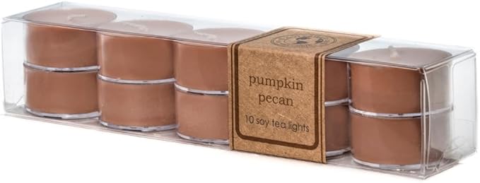 ECO CANDLE CO. Tea Light Candles, Pumpkin Pecan, 10-Pack - Scents of Pumpkin, Pecans, & Maple Syrup - Recyclable, 100% Soy Wax, No Lead, Hand Poured, Phthalate Free, Made from Midwest Grown Soybeans