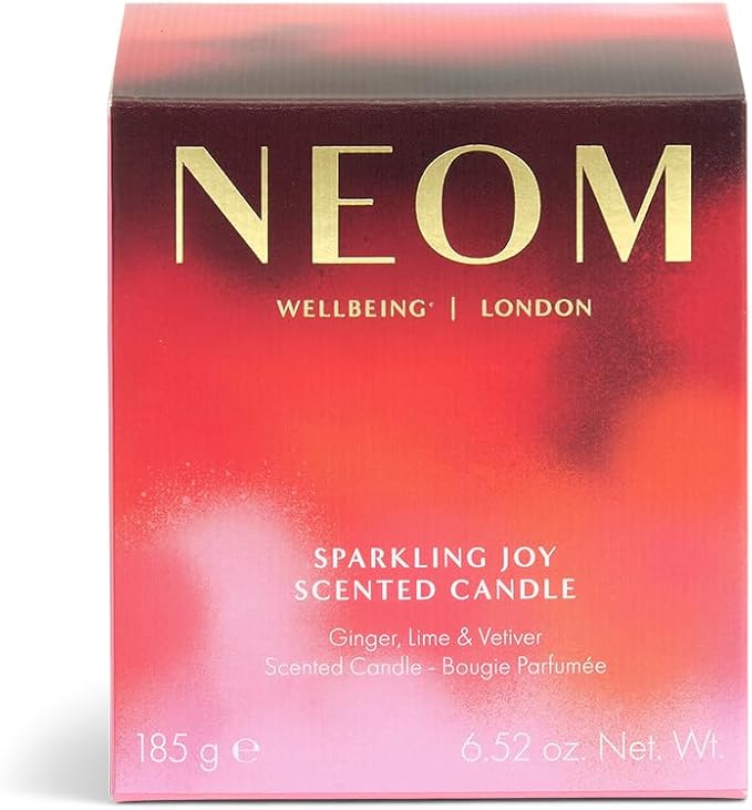 NEOM Sparkling Joy Scented Candle, 1 Wick, 185g I Ginger, Lime and Vetiver I 100% Naturally Derived Wax I 100% Natural Fragrances I Invigorating