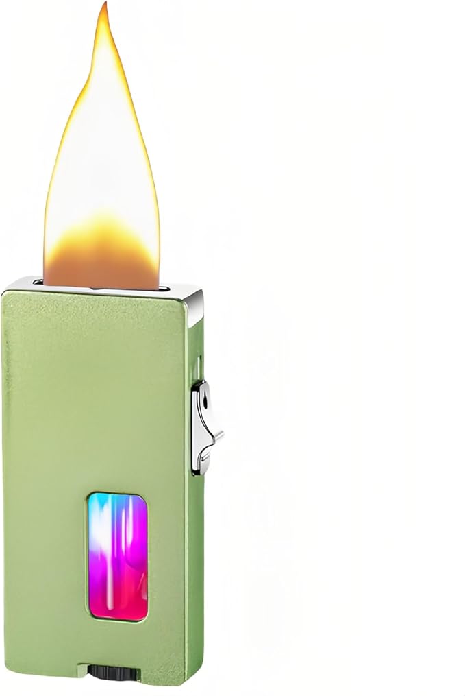 Extra Wide Flame Butane Lighters, Gravity Sensing Shake to Ignite, Adjustable Flame Size, USB-C Charging and Refillable Lighter with Safety Lock (Fuel Not Included) (Green)