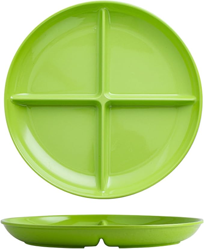 Green 4 Compartment Divided Plates Snacks Tray Dinner Plate,Food Grade Fruit Plates BPA Free - 1Pack