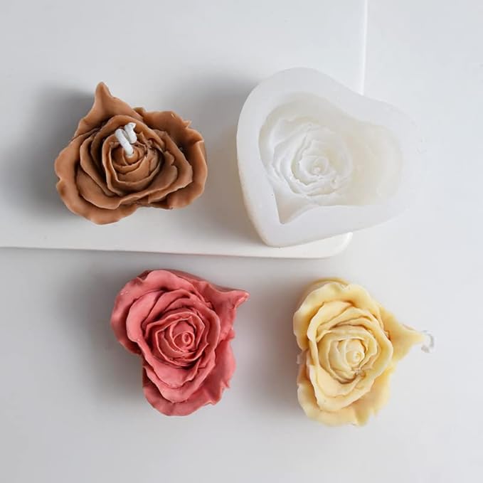 Cestony 3D Heart-Shaped Rose Candle Silicone Molds for Making Candle Resin Pillar Aromatherapy Gypsum Candles Wax Soap Flower Specimen Clay Craft