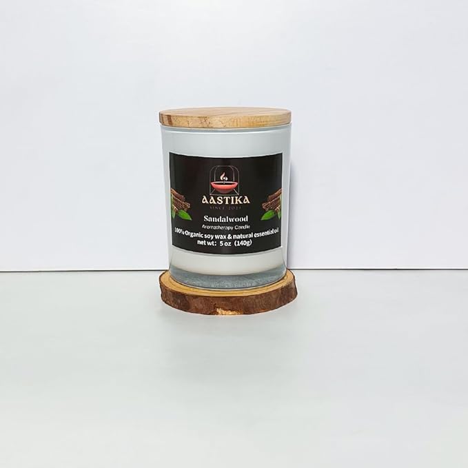 Aastika-Sandalwood 100% Organic Soy Wax Candle – Scented, Aromatherapy Jar Candle, 5 oz