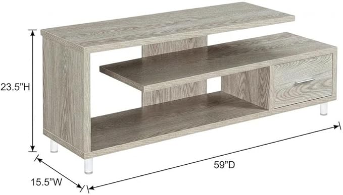 Furnifact Ice White 1 Drawer TV Stand with Shelves, for TVs up to 65 inches, Honeycomb Particle Board, Melamine Veneer, max 75 lbs