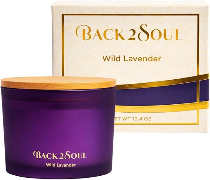 Non Toxic Candles 13.4 oz 50 Hours Burn Time, Scented Soy Candles, Clean Burning, Safe Non Toxic Design (Wild Lavender)