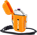 LcFun Electric Lighter - USB C Rechargeable, Windproof, Waterproof Flameless Dual Arc Plasma Lighters with Portable Lanyard for Adventure, Survival Tactical, Camping Gadgets for Men (Orange)