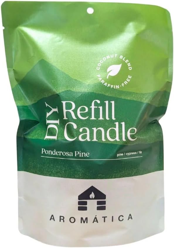 Bluecorn Aromática Ponderosa Pine Scented Candle Refill Kit – Pine, Fir Needle, Cedar & Cypress | Essential Oils | Clean-Burning Coconut Wax | 100% Compostable Pouch | DIY Candle Refill | Made in USA
