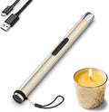Candle Lighter, Electric Rechargeable USB Arc Windproof Flameless Plasma Lighter Long Stick with Rope and Ring, No Butane Fluid, Perfect for Candle BBQ Camping Kitchen Stove, Gold