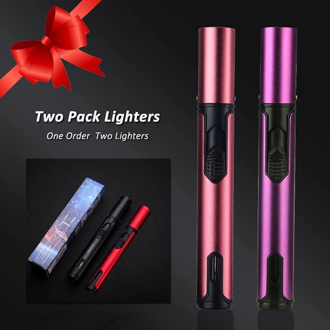 PROMISE Metal Lighters, Butane Lighters Refillable Single Jet Flame Lighter Shipped Without Gas (Pink& Purple)