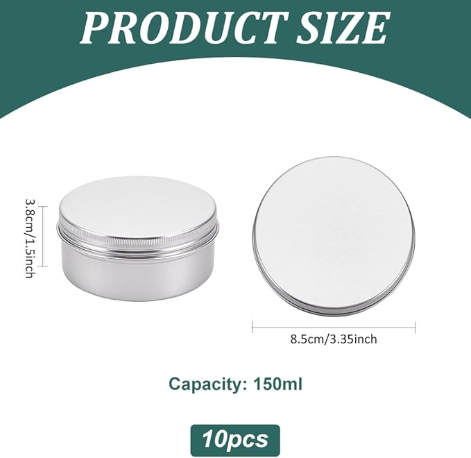 BENECREAT 10 Pack 5 OZ Tin Cans Screw Top Round Aluminum Cans Screw Lid Containers - Great for Store Spices, Candies, Tea or Gift Giving (Platinum)