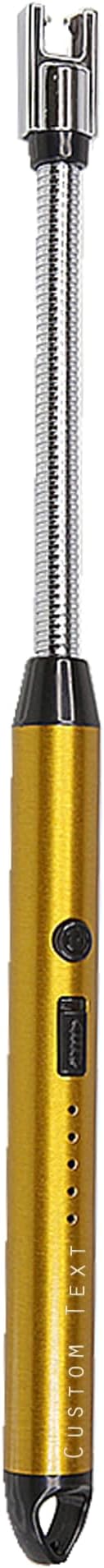 Custom Extra Long Electric Lighter, USB Rechargeable Candle Lighter, Reusable Electric Lighter with Charger for Indoor and Outdoor, Camping Essential for Men and Women, Engravable Designs (Gold)