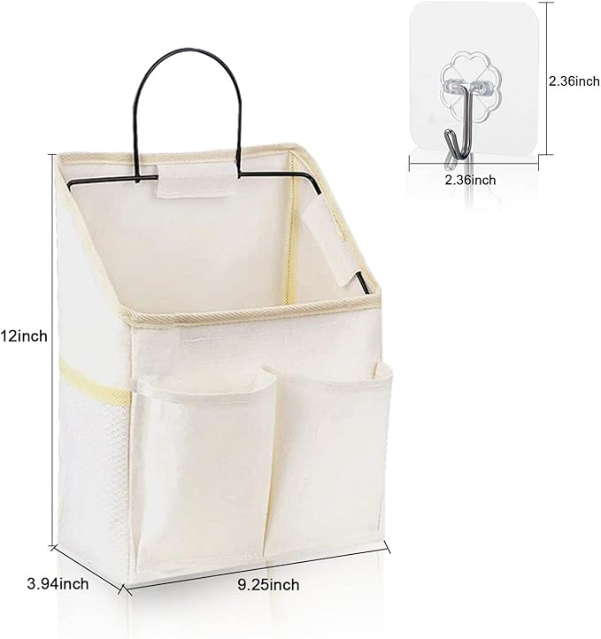 4 Pack Wall Hanging Storage Bag Fabric Hanging Bag Organizer with 4 Pockets, Wall File Organizer with 8 PCS Sticky Hooks for Bathroom Dormitory Office Rv Storage and Organization (2 White+2 grey)