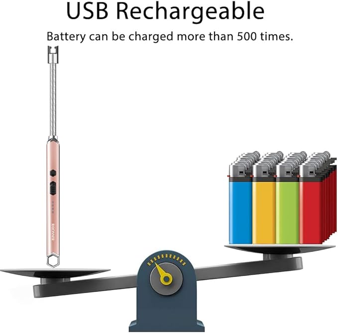 Electric Candle Lighter Long Flexible Neck Windproof Flameless USB Rechargeable Plasma Arc Lighter for Grill Firework Kitchen Camping (Rosegold)