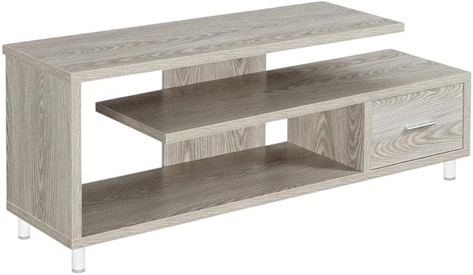 Furnifact Ice White 1 Drawer TV Stand with Shelves, for TVs up to 65 inches, Honeycomb Particle Board, Melamine Veneer, max 75 lbs