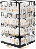 360 Rotating Earring Display Holder Stand, Large Capacity 64-Hook Jewelry Display and Storage Rack，For retail displays, seller sales, and women's vanity earring organization (Black)