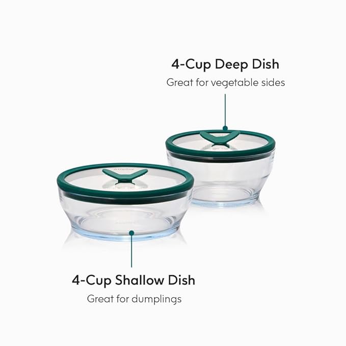 Anyday 4-Piece Medium Glass Food Storage with Glass Lids | Plastic-Free Meal Prep & Microwave Cookware | Stackable Airtight Storage Container with Vented Lid for Microwave-Safe Reheating