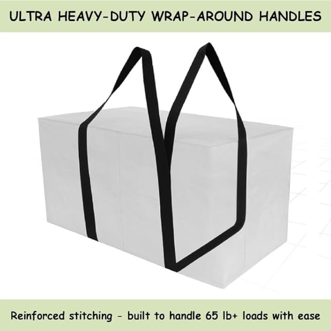 XL Moving Bag – 27"×14"×15.5" (25.4 Gal) Heavy-Duty Collapsible Storage Tote Zipper Lid & Tag Pocket — 4-Pack for Moving, College/Dorm, Laundry & Gym