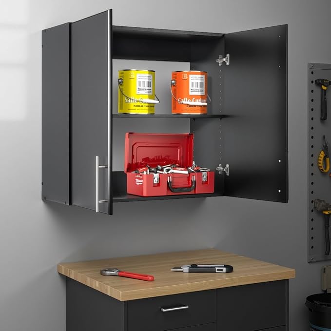 Prepac Elite 32" Wall Cabinet, Black Storage Cabinet with 1 Adjustable Shelf for Kitchen, Bathroom, 12" D x 32" W x 30" H, BEW-3230
