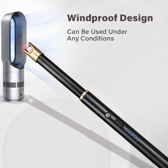 Navpeak Electric Candle Lighter Windproof USB Rechargeable Flameless Long Neck Lighter for Candles Gas Stove Fireplace BBQ Kitchen Grills (Black Champagne Gold)