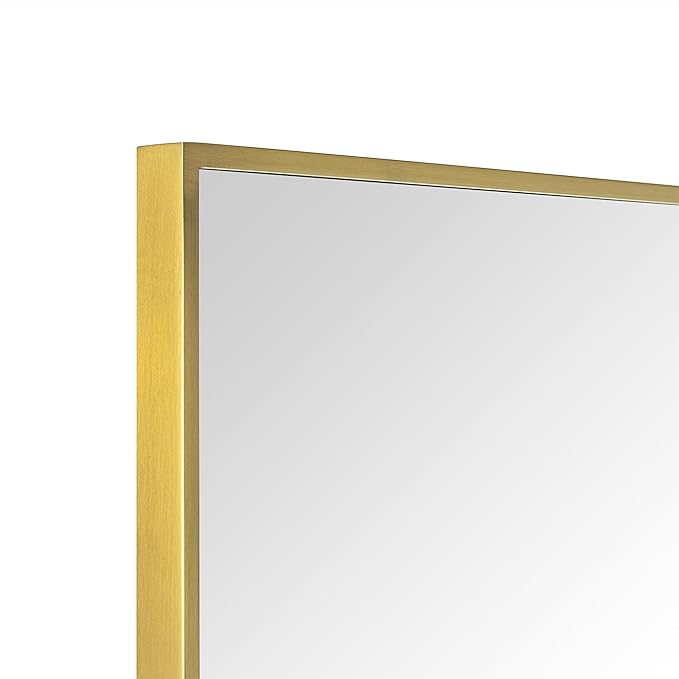 TEHOME Gold Bathroom Vanity Mirror with Squared Corners, 20x28'' Brushed Brass Rectangle Stainless Steel Metal Framed Mirror for Bathroom