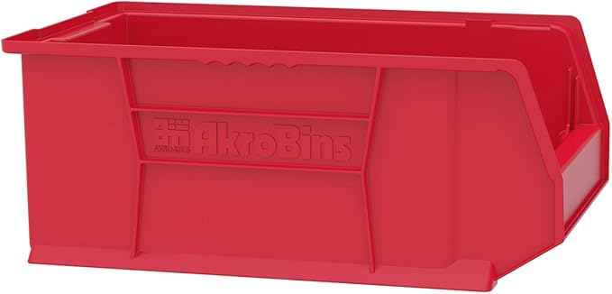 Akro-Mils 30281 Super-Size AkroBins Plastic Storage Bins, Space-Saving Stackable Bins for Garage, Classroom, Warehouse Organization, 20" L x 12" W x 8" H, Red, 3-Pack