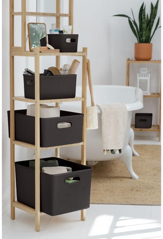 Superio Decorative Plastic Basket Open Home Storage Bins Organizer Baskets, Medium, Brown (8 Pack) Container Boxes for Organizing Closet Storage Bins for Shelves Drawer Shelf, 5 Liter