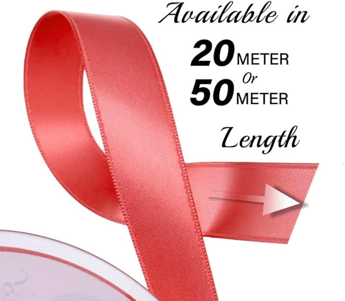 SR SUPER RIBBONS®™- Full Reel 10mm Double Faced Satin Ribbon, 20 Metres on Reel - Deep Peach