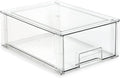 Isaac Jacobs Large Stackable Organizer Drawer (13.5” x 9.9” x 5.4”), Clear Plastic Storage Box, Pull-Out Bin, Home, Office, Closet & Shoe Organization, BPA-Free, Food/Fridge/Freezer Safe (Large)