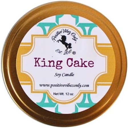 Positive Vibez Only King Cake Candle Scented Soy Candle, 5 Ounce Travel Tin, Single Wick Candle, 25 Hours of Burn Time, Gift