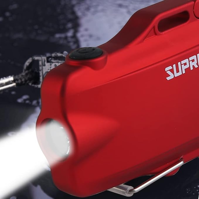 SUPRUS Waterproof 3 Modes of Flashlight Windproof Lighter Dual Arc Electric Rechargeable Dual Arc Plasma Lighters with Survival Emergency Whistle and Lanyard (Red, 2 Packs)