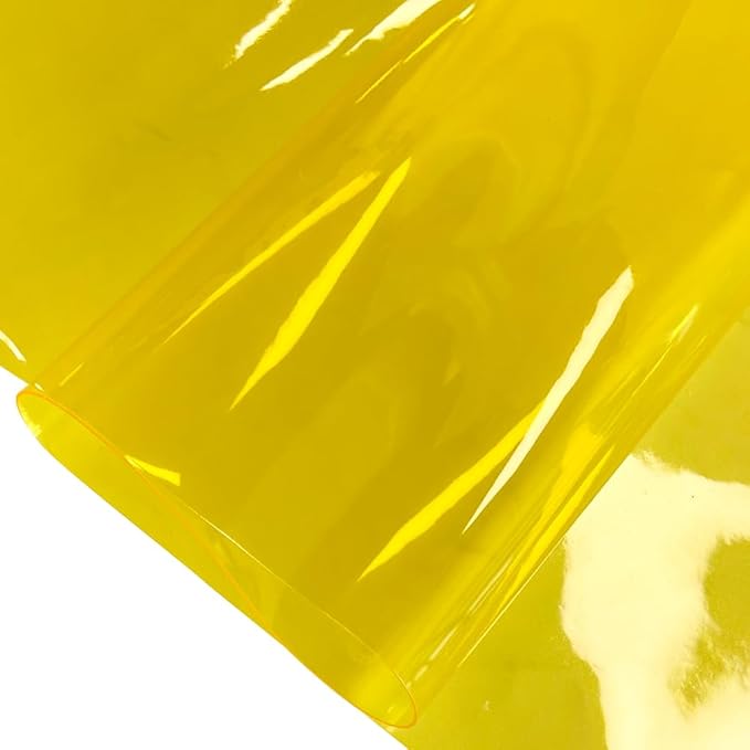 ONEART | 30 Gauge Leather Vinyl, Solid Color See-Through Waterproof Jelly Faux Leather for Women DIY Handbags Tote, 12" x 48" (Lemon)