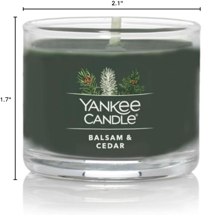Yankee Candle Signature Votive Mini Candle Jar, Balsam & Cedar Scent, Natural Soy Wax Blend Candle with Natural Fiber Wick, 1.3 OZ Glass Jar (Pack of 12)