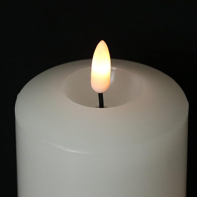 GenSwin 3D Wick Flameless Flickering Candles Battery Operated with Remote Timer, Real Wax Pillar LED Votive Candles Warm Light, Set of 3 Party/Wedding/Home Decor(White, D3” x H4.6” 5.8” 6.8”)