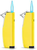Women's Mini Butane Torch Lighter, Windproof Jet Flame Refillable Adjustable Candle Lighter for BBQ, Camping, Daily Use, Ideal Gift, 2 Pack (Yellow, Butane Not Included)