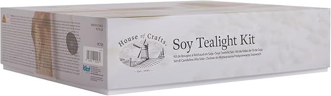 Soy Tealight, Single Craft Kit Set, Beige, Includes 5 Clear Polycarbonate Tealight Cases, 100g Soy Wax, 5 Tealight Wicks, 4ml Vanilla Fragrance Oil, Pipette, Instructions