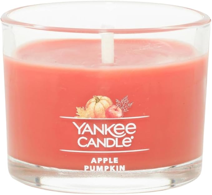 Yankee Candle Signature Votive Mini Candle Jar, Apple Pumpkin Scent, Natural Soy Wax Blend Candle with Natural Fiber Wick, 1.3 OZ Glass Jar (Pack of 4)