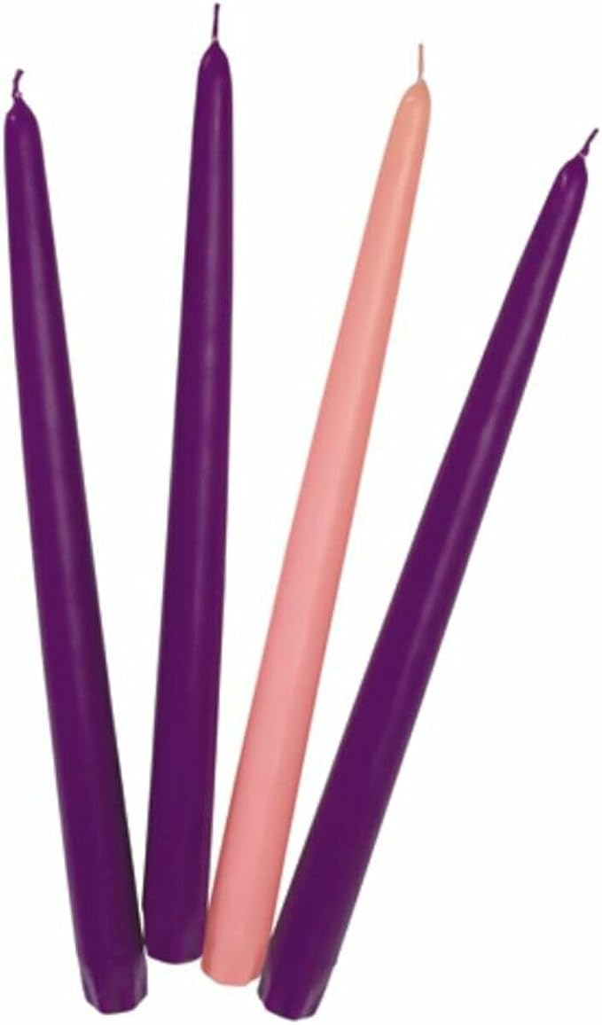 D'light Online Pack of 4 Christmas Advent Taper Candles - 3 Purple Taper Candles, 1 Pink Tapered Candle - Candlesticks for Advent Rings, Advent Wreaths, Church Decoration (10 Inch, Advent)