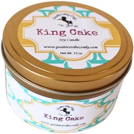 Positive Vibez Only King Cake Candle Scented Soy Candle, 5 Ounce Travel Tin, Single Wick Candle, 25 Hours of Burn Time, Gift