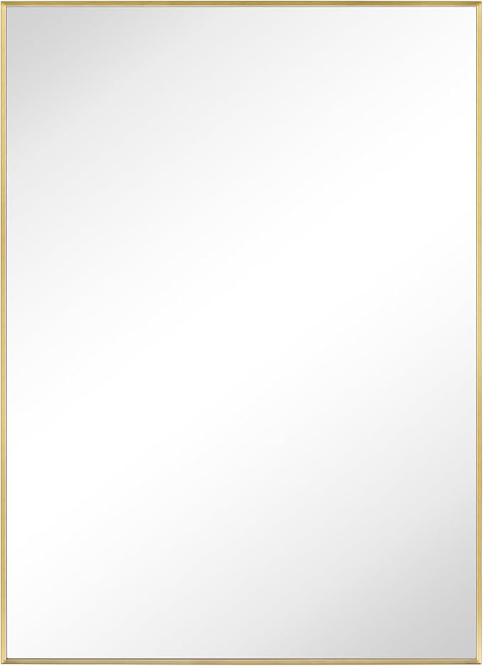 TEHOME Gold Bathroom Vanity Mirror with Squared Corners, 24x36'' Brushed Brass Rectangle Stainless Steel Metal Framed Mirror for Bathroom