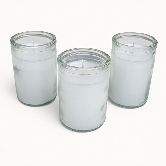 3 Pack White Spiritual Candles in 3 Inch Clear Glass 24h – Velas Unscented Veladoras for Prayer, Meditation, Cleansing & Protection
