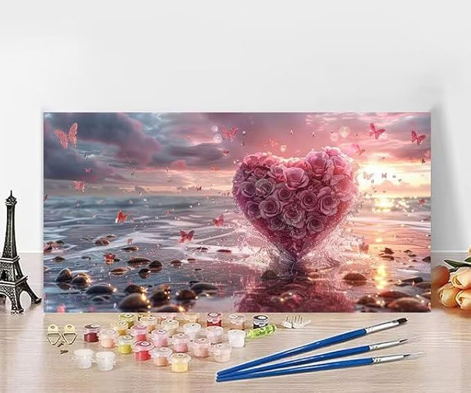 Paint by Numbers Kit for Adults Flower Painting by Numbers Sea DIY Kits for Adults Canvas Oil Painting Crafts, Hobbies for Women Beginner for Home Wall Decor Art, Gifts Without Frame 24x48Inch 6-Y663