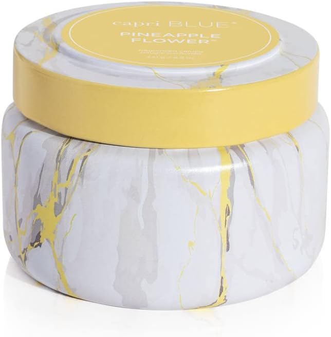 Capri Blue Modern Marble Printed Travel Tin Jar Candles - Luxury Decorative Candles for Home Scented - Long Lasting Soy Wax Blend - Pineapple Flower (8.5 oz)