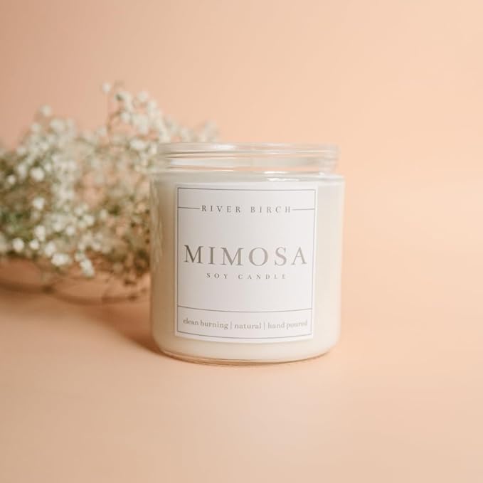 River Birch Candles Mimosa Scented Candle | Premium, All-Natural, Non-Toxic, Soy Candles | 16oz 90 Hr Burn Time | Cozy Relaxing Gifts for Home