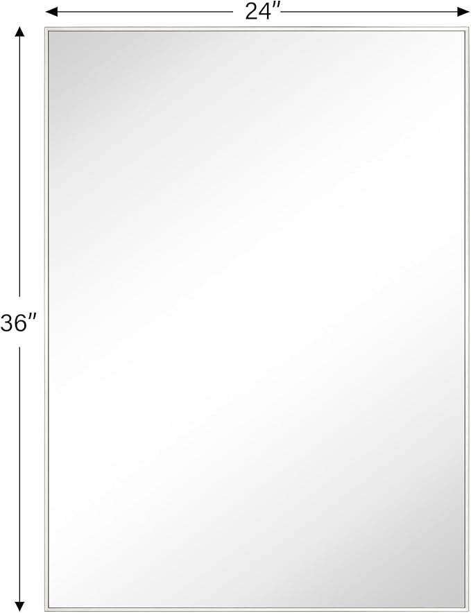 TEHOME Chrome Bathroom Vanity Mirror with Squared Corners, 24x36'' Silver Rectangle Stainless Steel Metal Framed Mirror for Bathroom