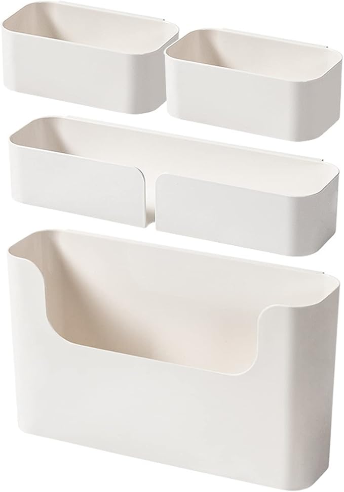 4 Pack Bedside Shelf Wall Mount,Wall Mounted Floating Shelf, Bedside Shelf Organizer Set,Non-Drilling Adhesive Plastic Storage Organizer for Home Decor,Kitchen,Bedroom,Bathroom,Rv (White)